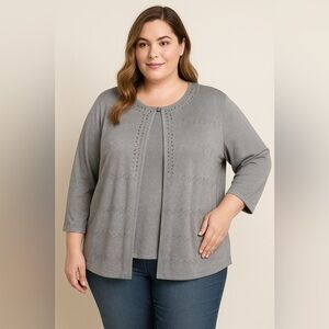 ⭐️ALFRED DUNNER Two For One Embellished Sweater silver plus‎ size 3X